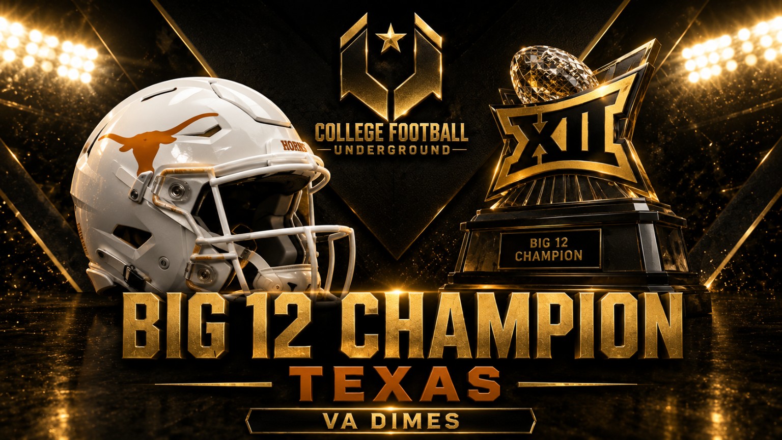 Texas Big 12 champion graphic featuring coach Va Dimes