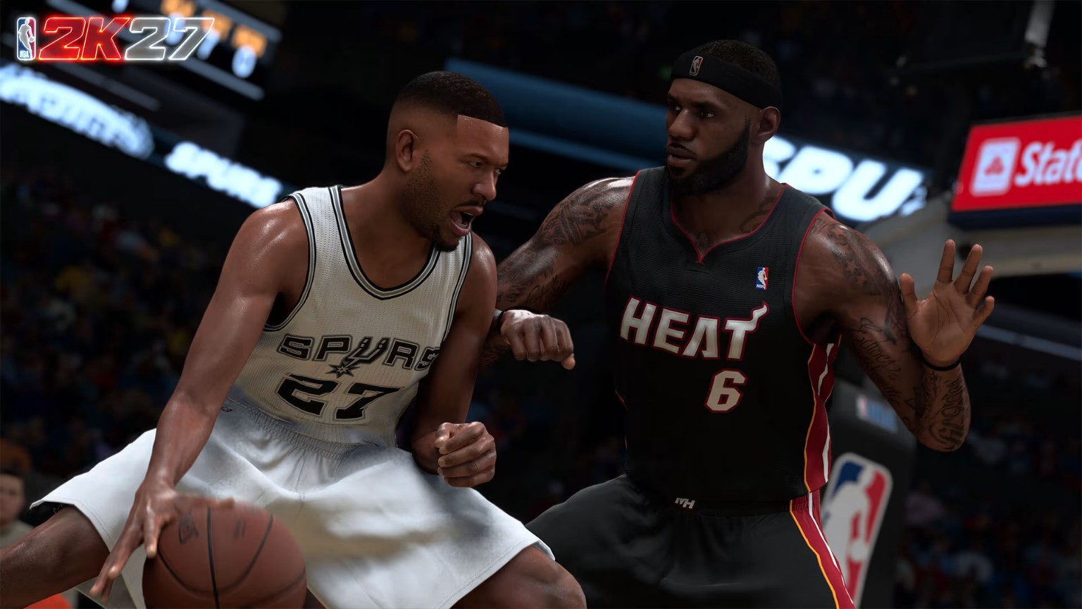 NBA 2K27 MyPLAYER posts up against Miami Heat LeBron James